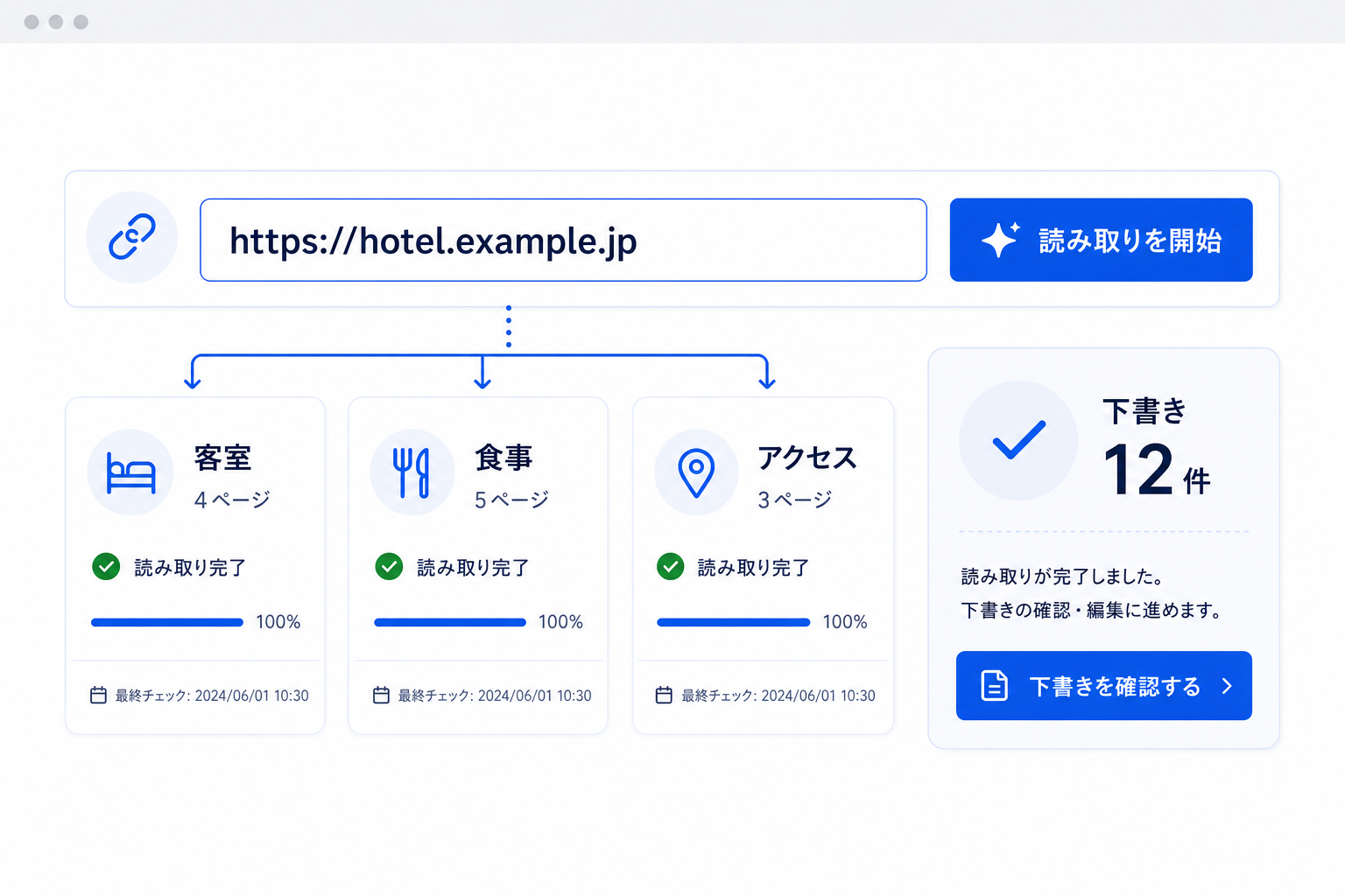 公式サイトのURLから公開ページを読み取る画面