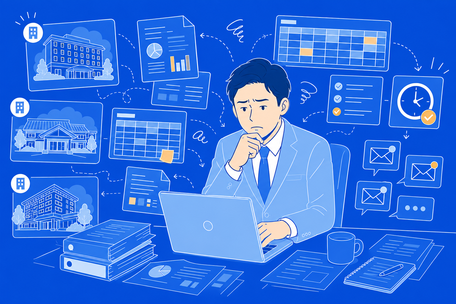 施設ごとの報告確認に困る本社担当者