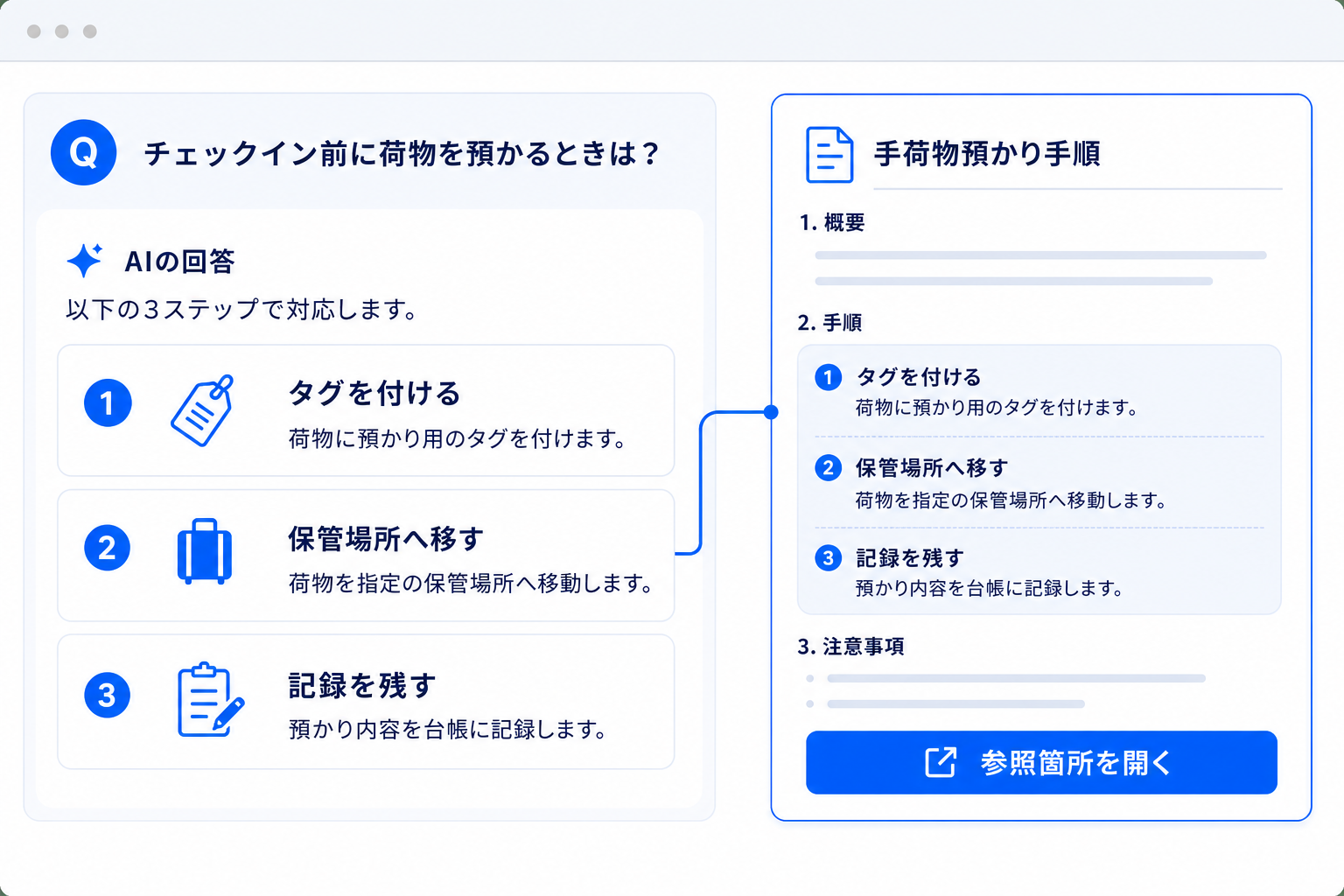 出典と一緒にAIの回答を確認する画面
